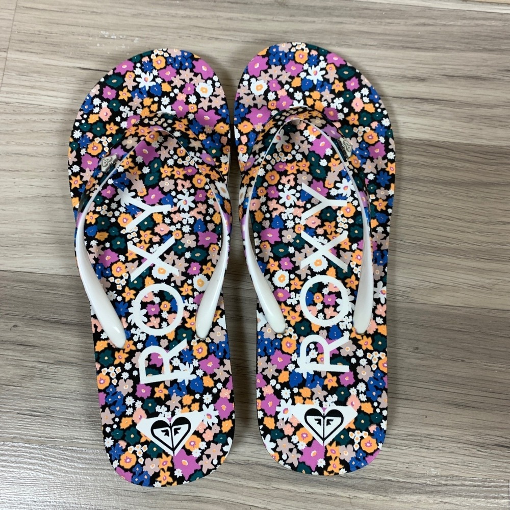 Roxy Flip Flops Womens 5 Floral RG Pebbles VII Sandals Beach